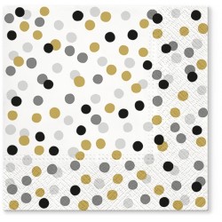 20 Servetten Dots Confetti Goud - 33x33cm 3 lagen