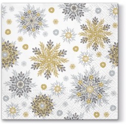20 Servetten Snowflakes Goud/Zilver - 33x33cm 3 lagen
