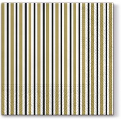 20 Servetten Lots of Stripes Goud/Zwart - 33x33cm 3 lagen