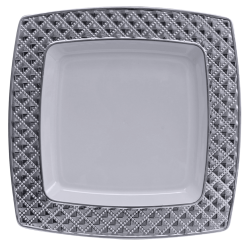 Diamond - 10 Luxe Wit/Zilver Vierkante Dinerborden 24cm